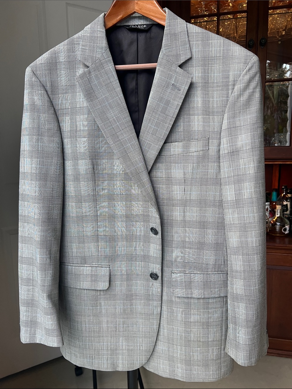 100% Wool Jos. A. Bank Black & White with Blue Glen Plaid Sport Coat